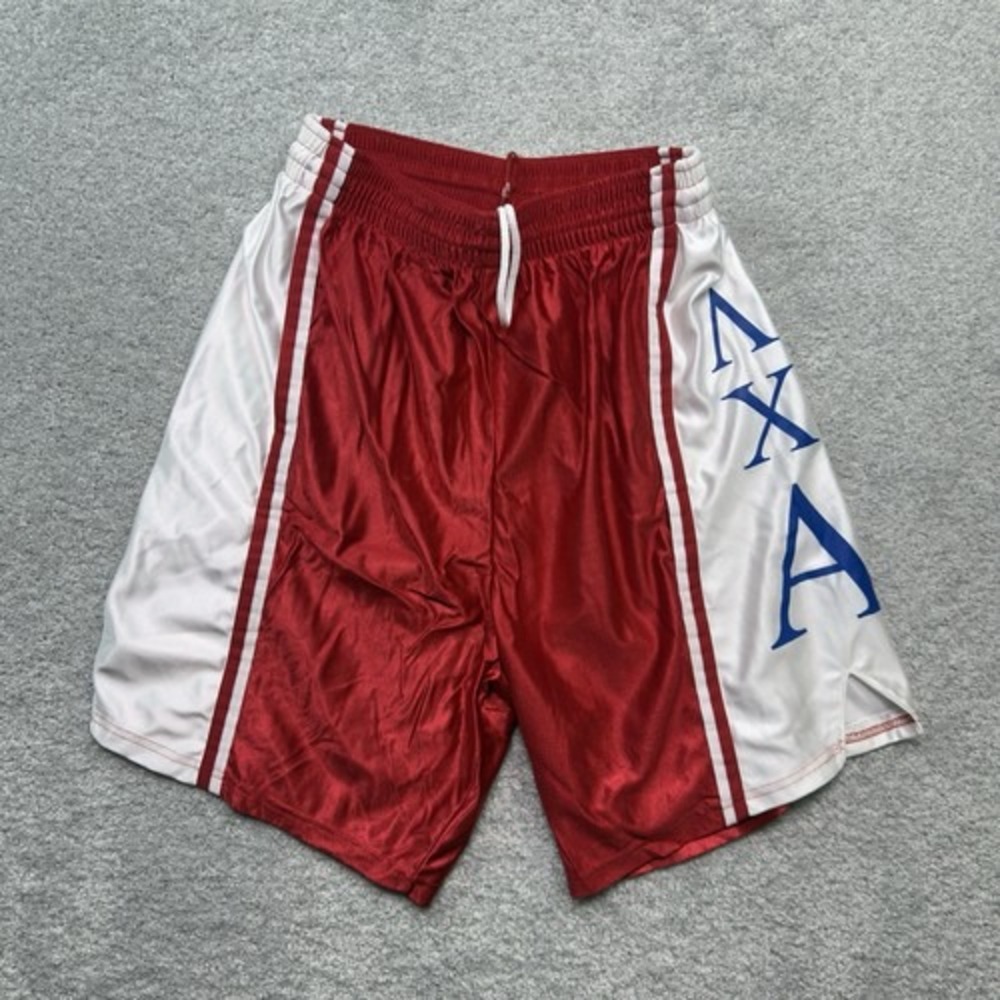 Don Alleson Basketball Shorts Men's Large Red & White Nylon USA Lambda Chi Alpha